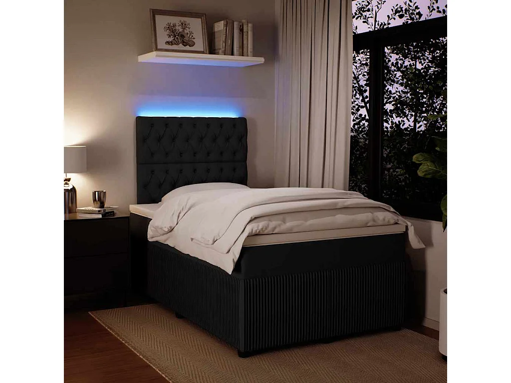 Giroletto a Molle con Materasso Nero 120x190 cm in Velluto