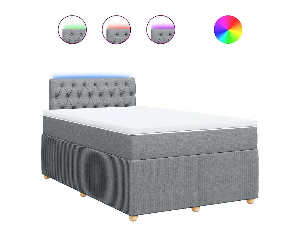 Cama box spring con colchón tela gris claro 120x190 cm