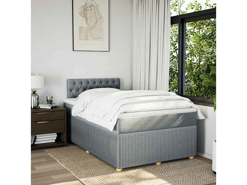 Cama box spring con colchón tela gris claro 120x190 cm