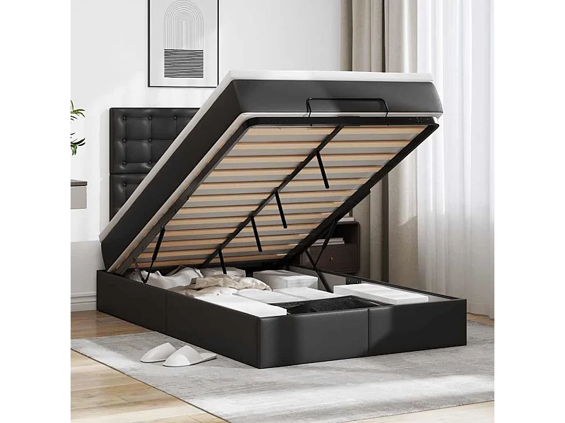 Cadre de lit ottoman avec matelas noir 120x190 cm similicuir