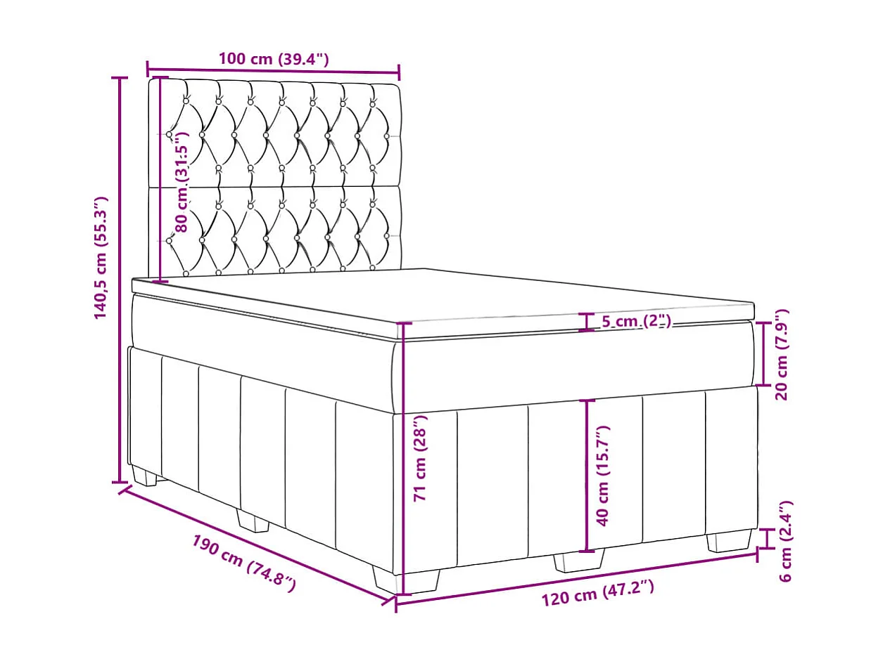 Boxspringbett mit Matratze Schwarz 120x190 cm Stoff