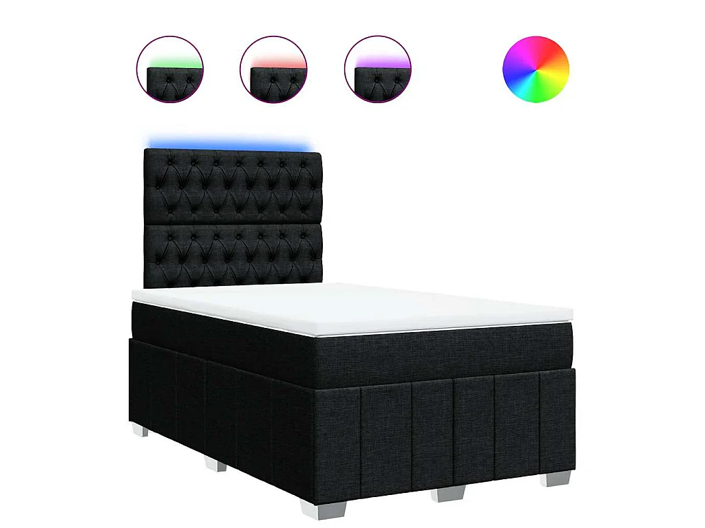 Cama box spring con colchón tela negro 120x190 cm