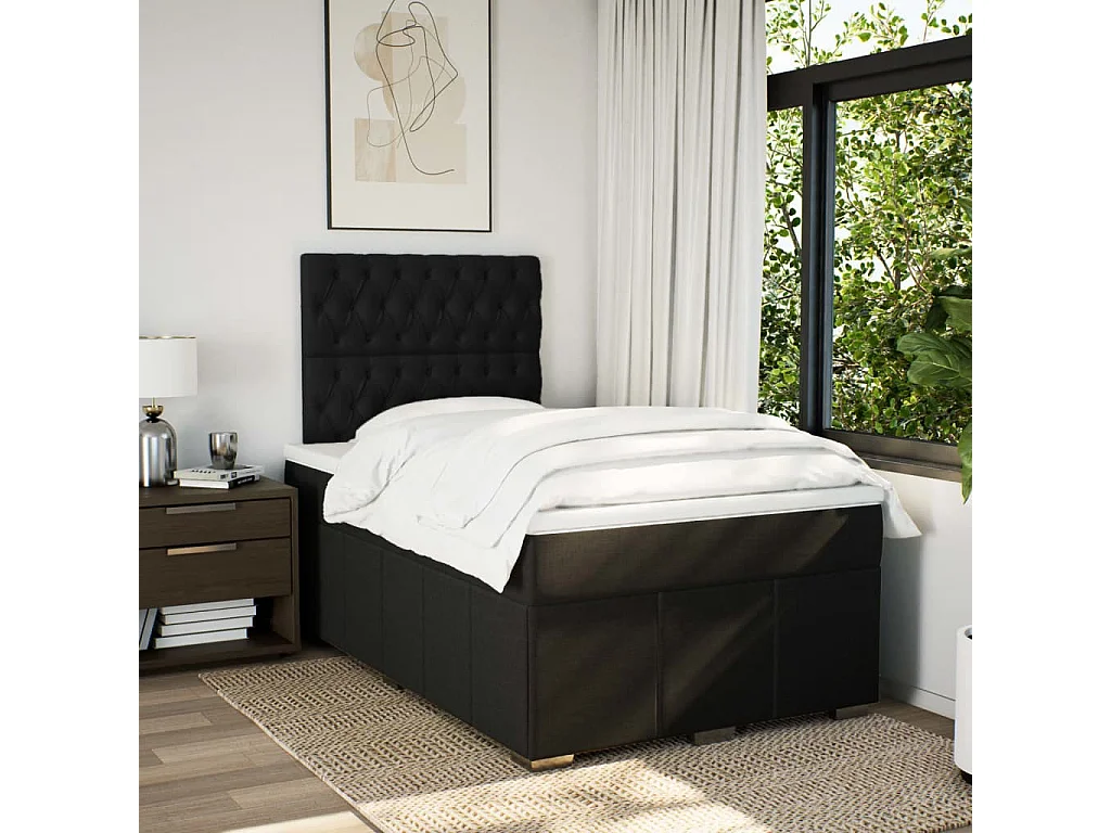 Cama box spring con colchón tela negro 120x190 cm