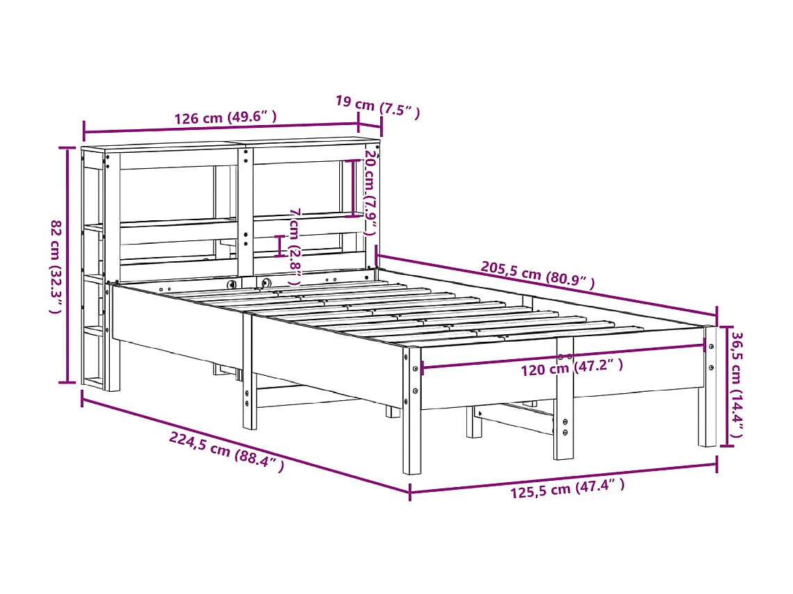 Estructura de cama sin colchón madera de pino maciza 120x200 cm