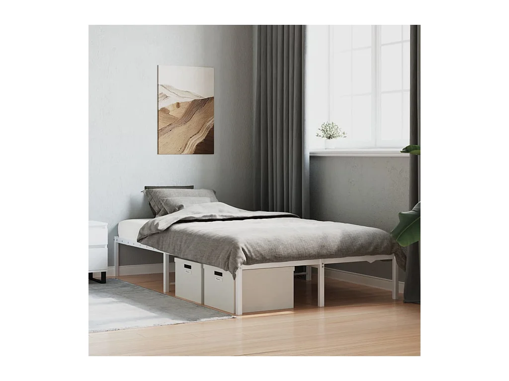 Cadre de lit métal sans matelas blanc 120x200 cm