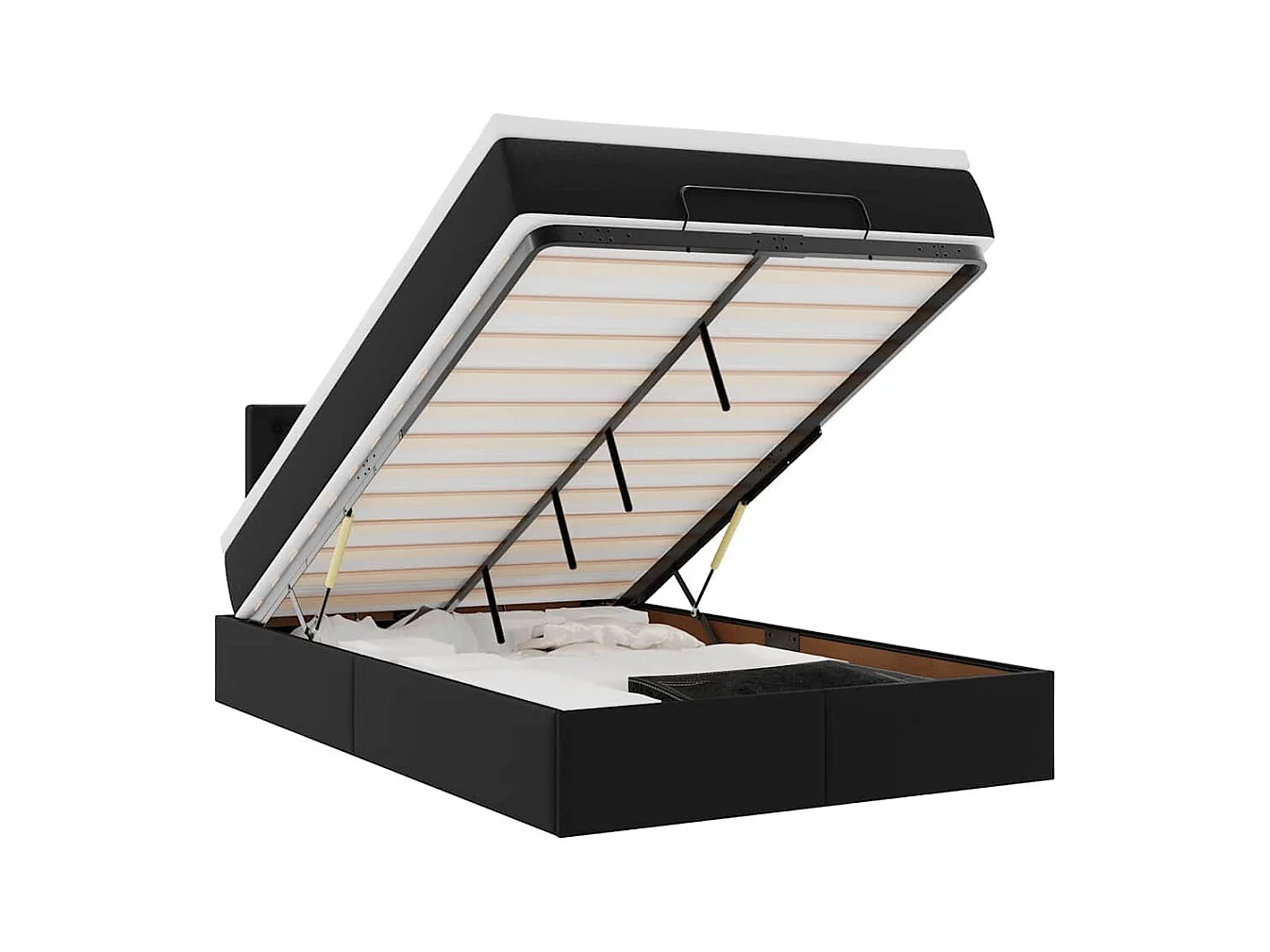 Cadre de lit ottoman avec matelas noir 120x190 cm similicuir