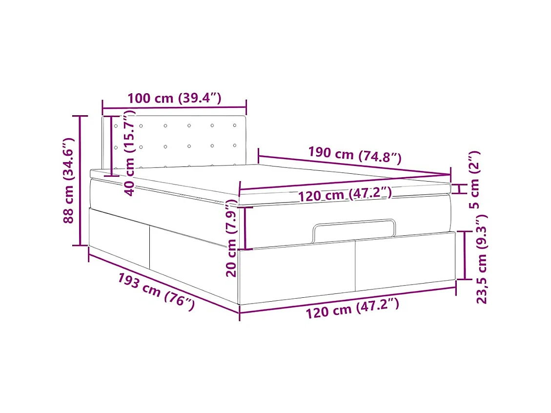 Cadre de lit ottoman avec matelas noir 120x190 cm similicuir