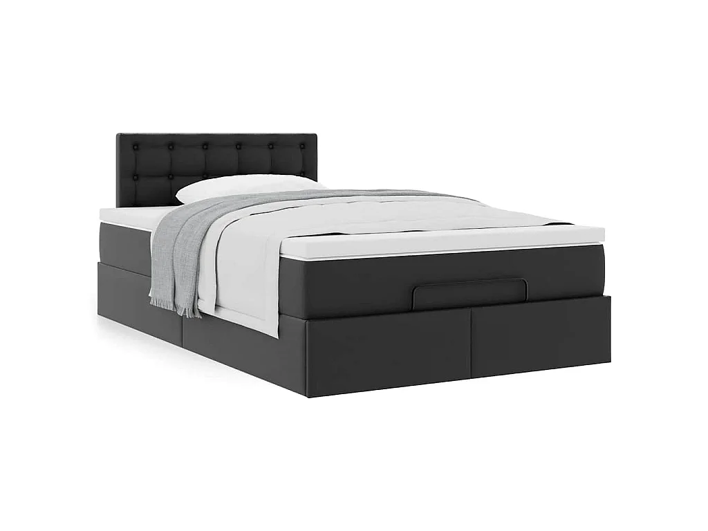 Struttura Letto Pouf con Materasso Nero 120x190 cm Similpelle