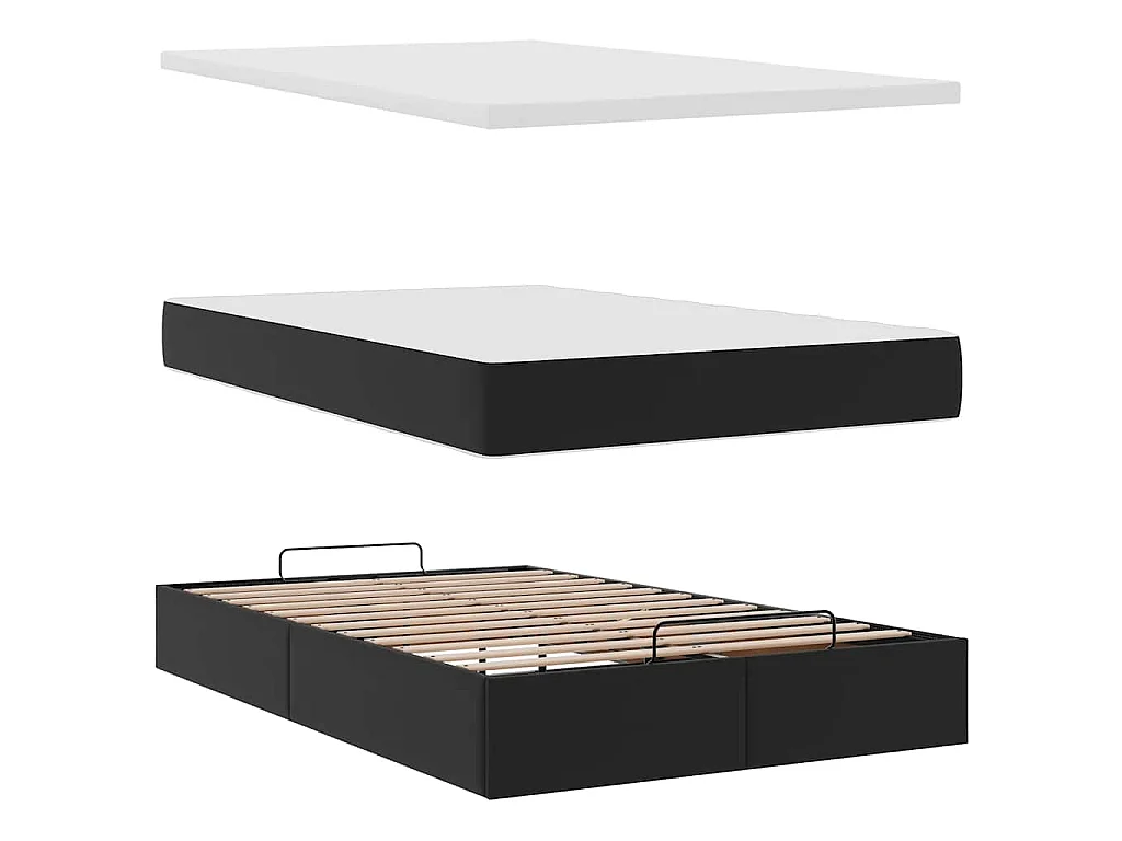 Struttura Letto Pouf con Materasso Nero 120x190 cm Similpelle