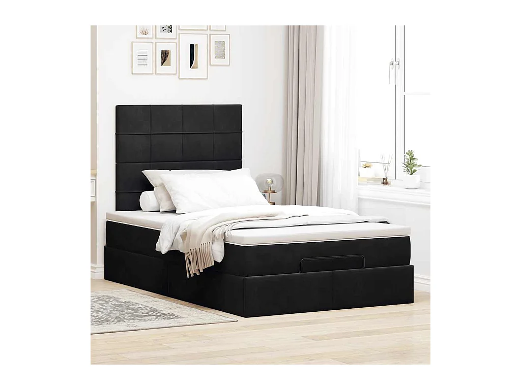 Cadre de lit ottoman avec matelas noir 120x200 cm velours