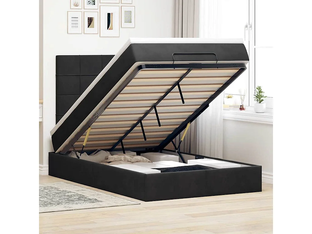 Struttura Letto Pouf con Materassi Nero 120x200 cm Velluto