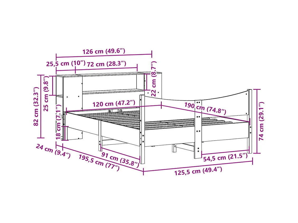 Cadre de lit sans matelas 120x190 cm bois de pin massif