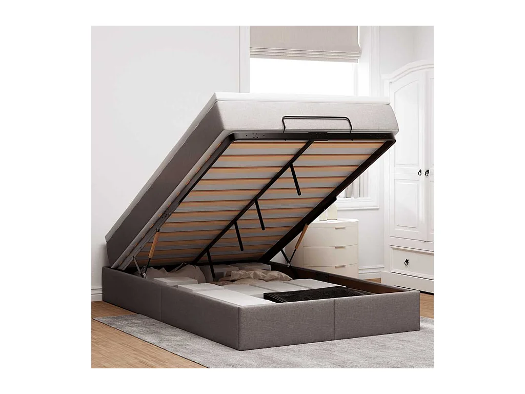 Cadre de lit ottoman avec matelas taupe 120x190 cm tissu