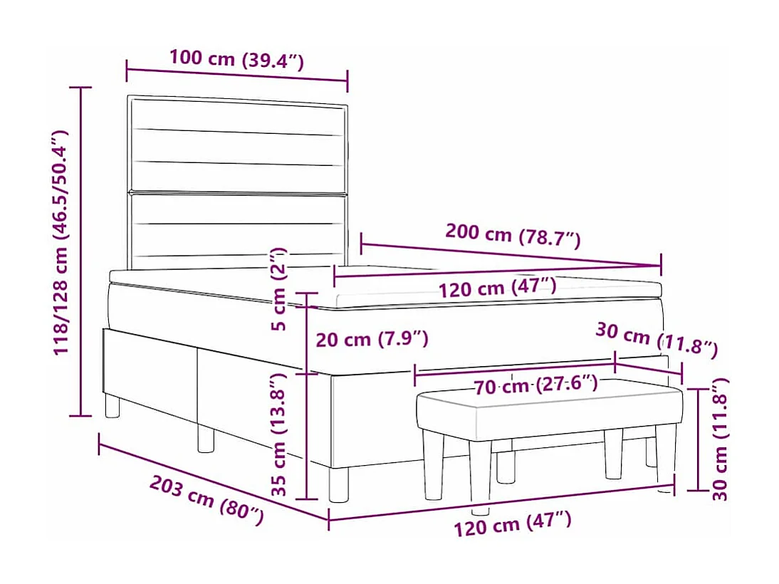 Lit à ressorts avec matelas Taupe 120 x 200 cm tissu