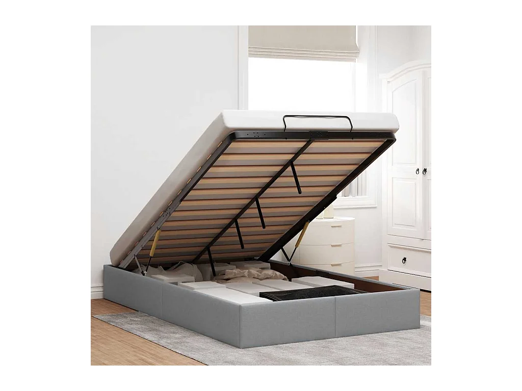 Cadre de lit ottoman sans matelas gris clair 120x200 cm tissu