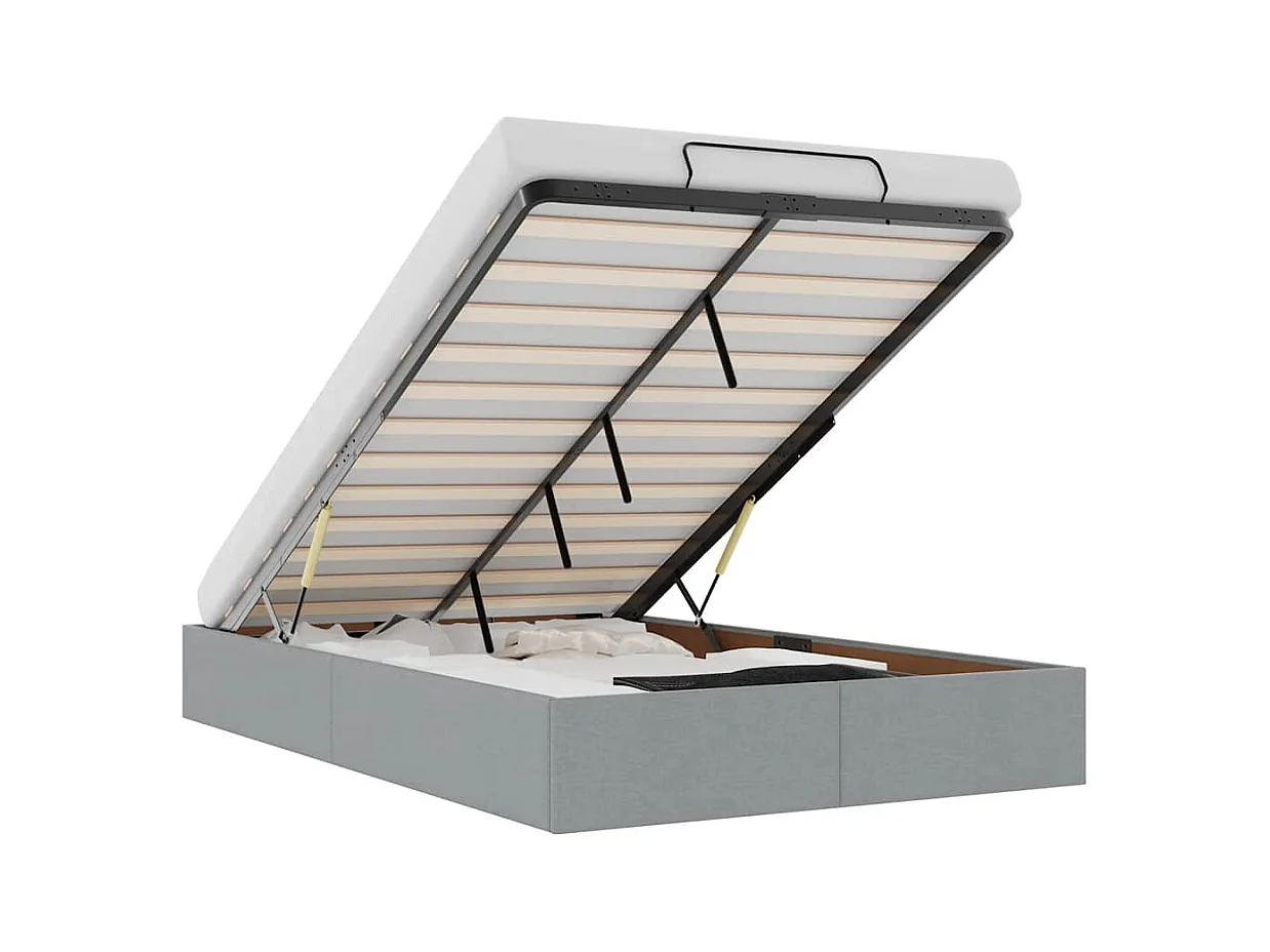Cadre de lit ottoman sans matelas gris clair 120x200 cm tissu