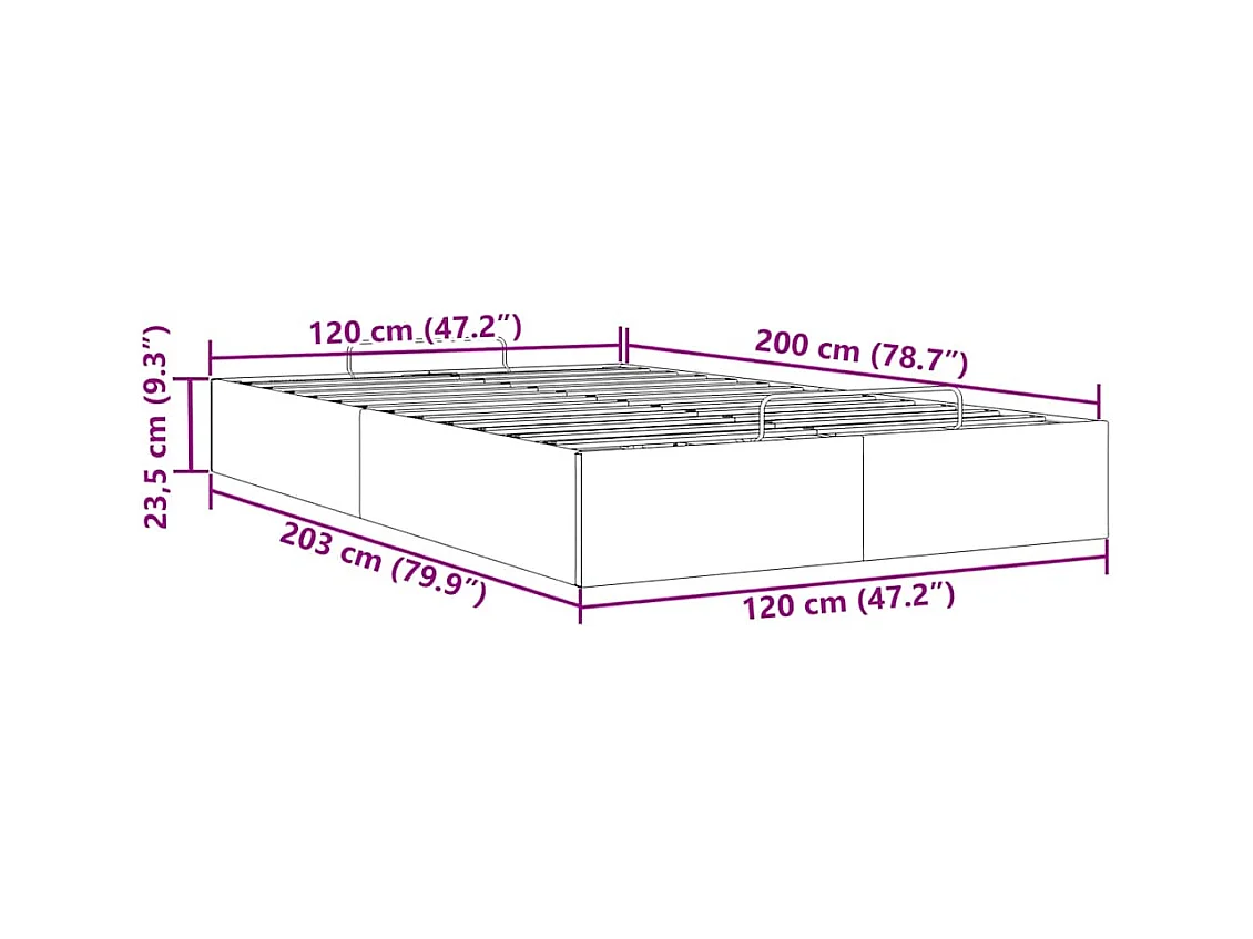 Cadre de lit ottoman sans matelas gris clair 120x200 cm tissu