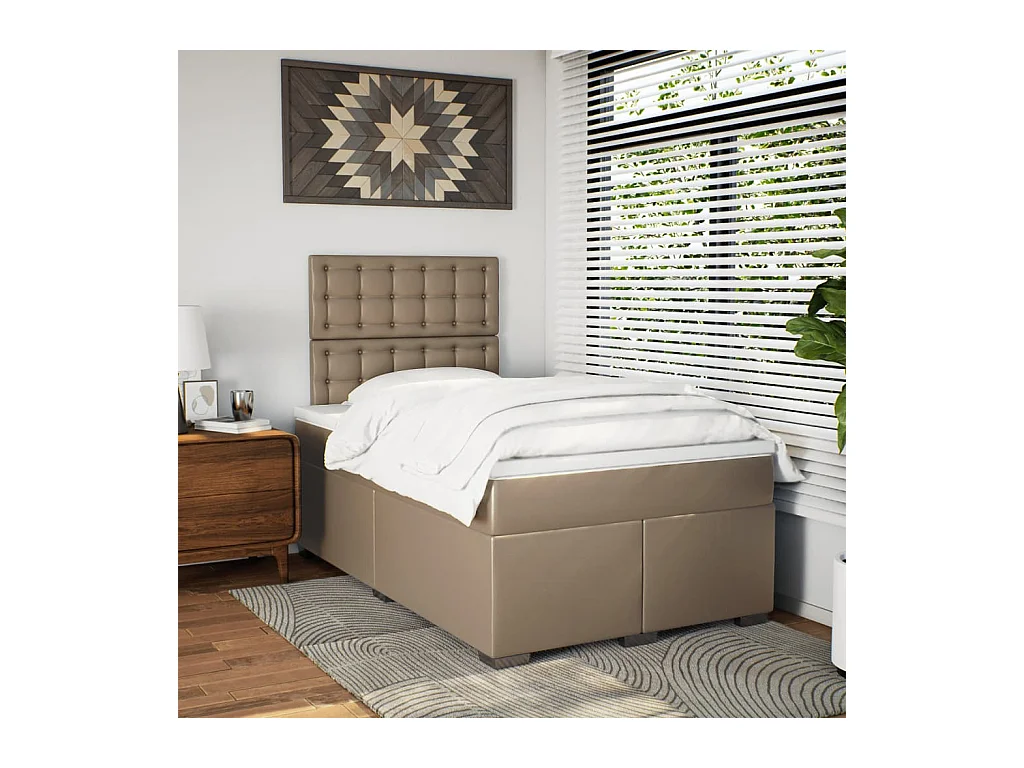 Sommier à lattes de lit matelas cappuccino 120x190cm similicuir