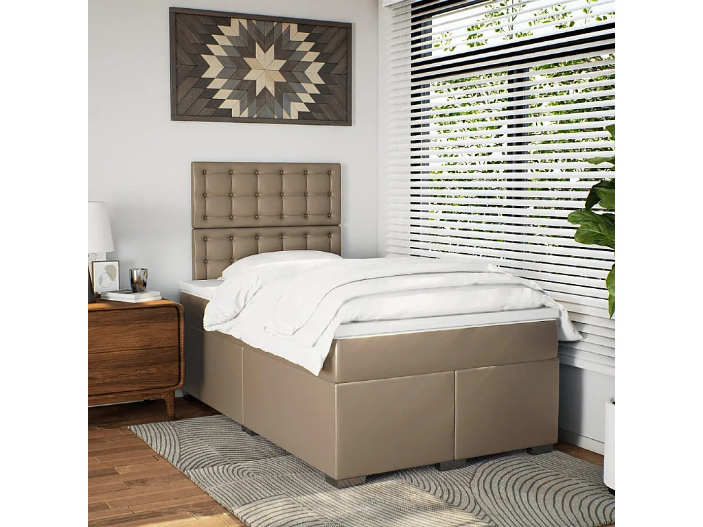 Cama box spring con colchón cuero sintético capuchino 120x190cm