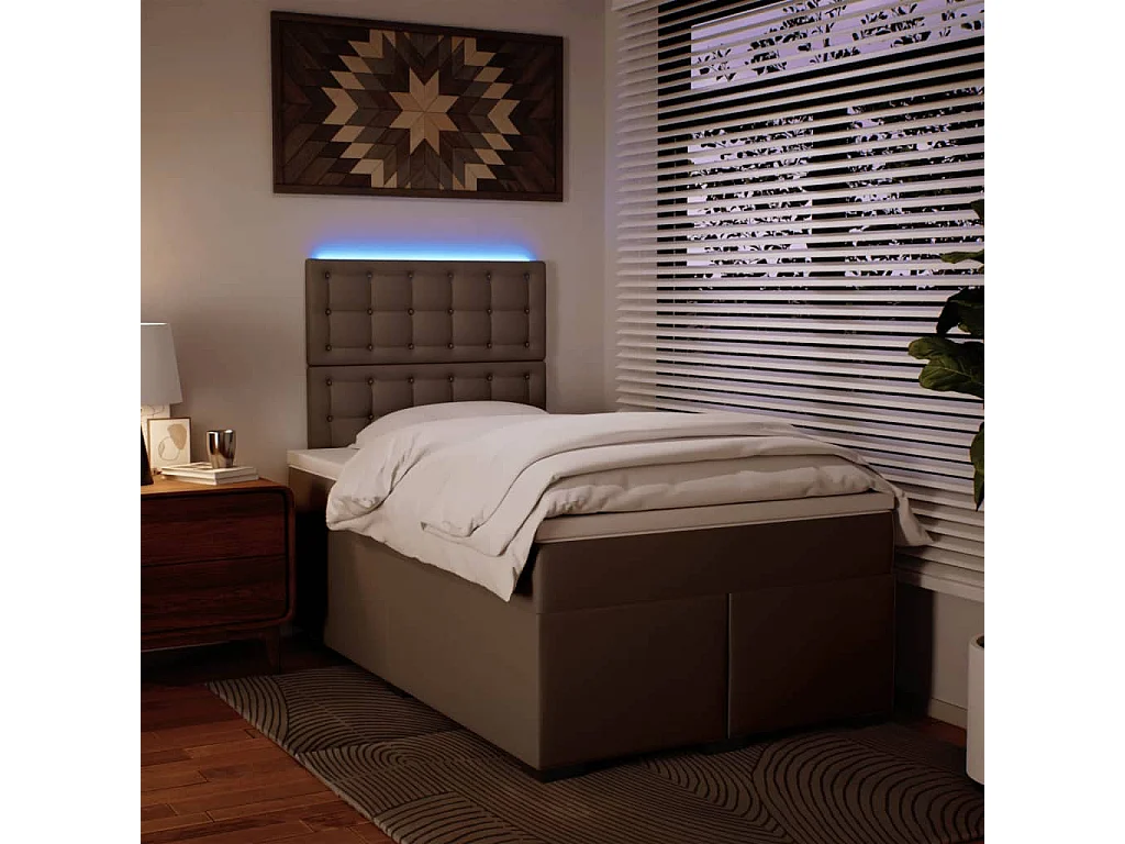 Cama box spring con colchón cuero sintético capuchino 120x190cm