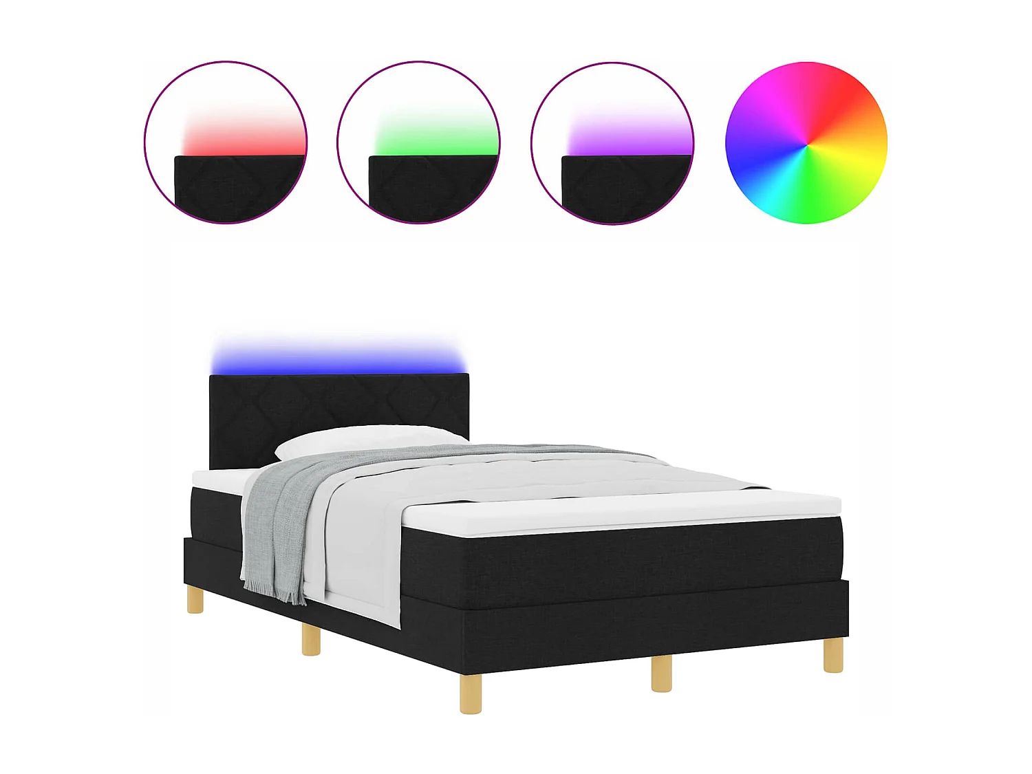 LED Box Spring Bed met matras Zwart 120 x 200 cm Stof