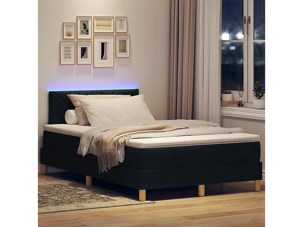 LED Boxspringbett mit Kopfteil Schwarz 120 x 200 cm Stoff