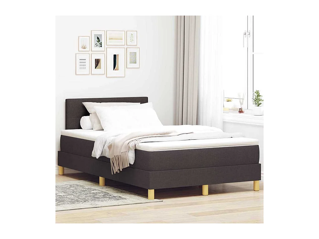 Lit boxspring avec matelas Marron foncé 120 x 200 cm tissu