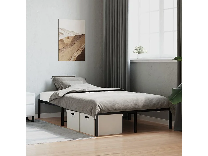 Cadre de lit métal sans matelas noir 120x190 cm