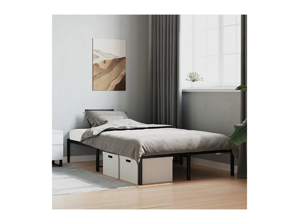 Cadre de lit métal sans matelas noir 120x190 cm