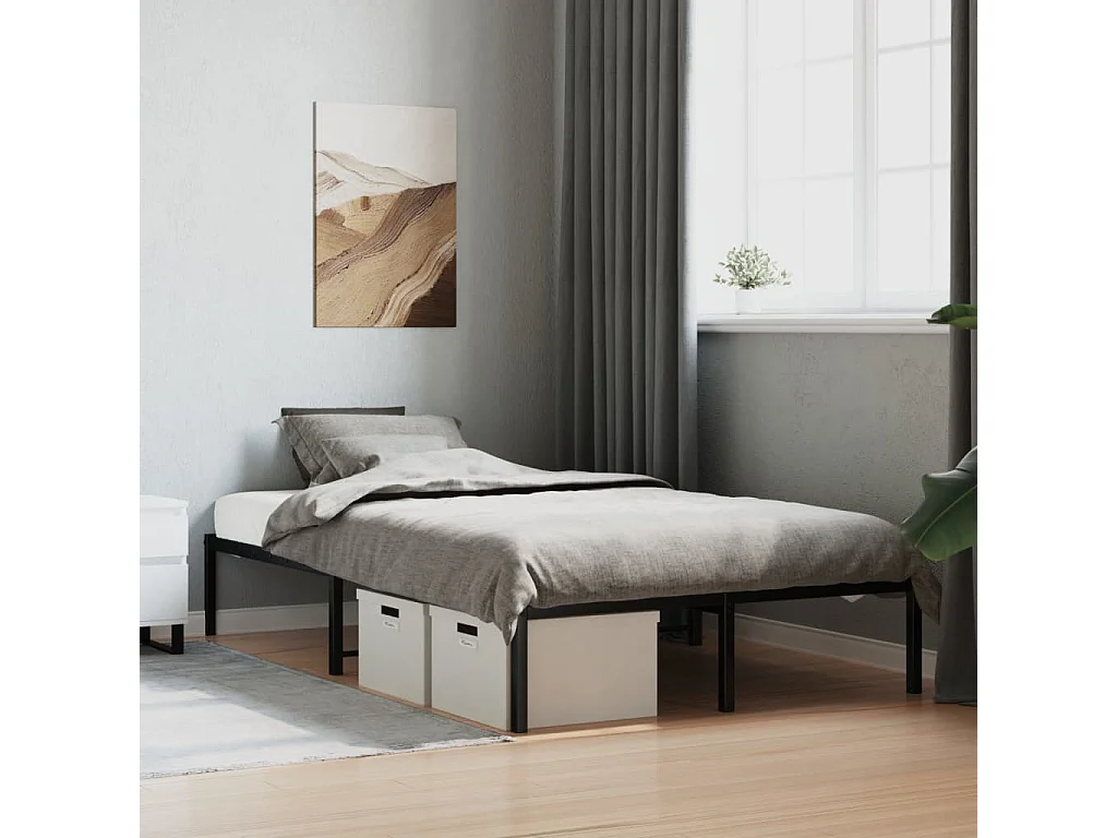 Cadre de lit métal sans matelas noir 120x190 cm