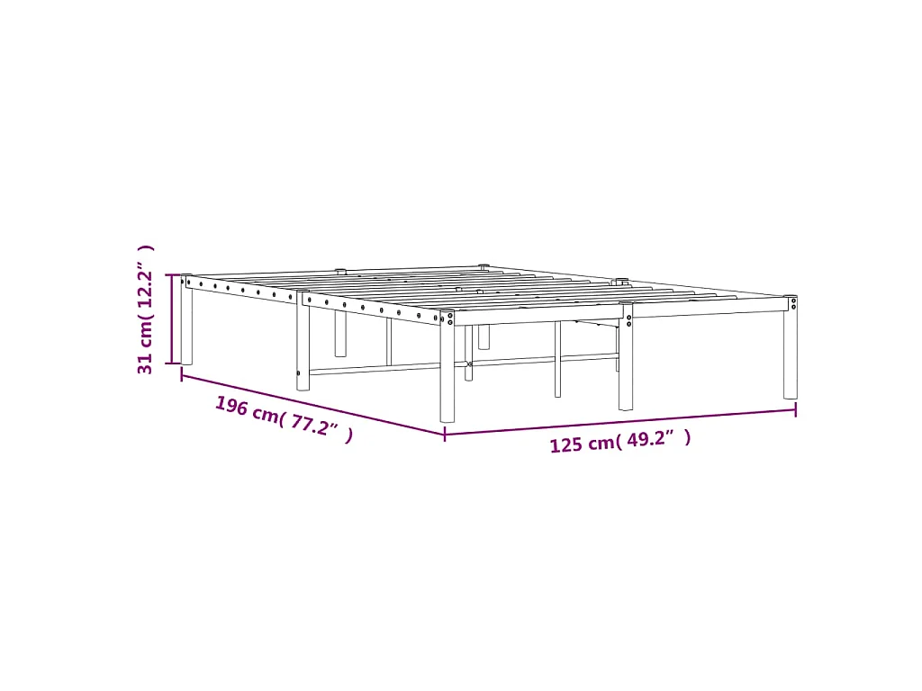 Cadre de lit métal sans matelas noir 120x190 cm