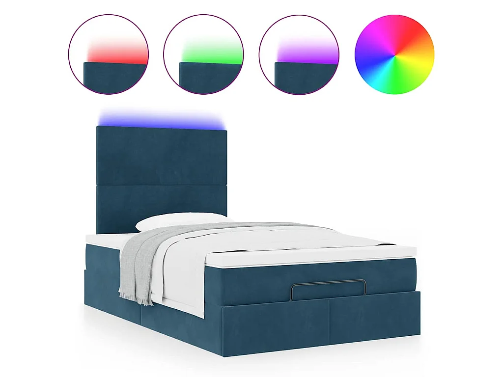 Estrutura de cama otomana com colchões azul escuro Veludo