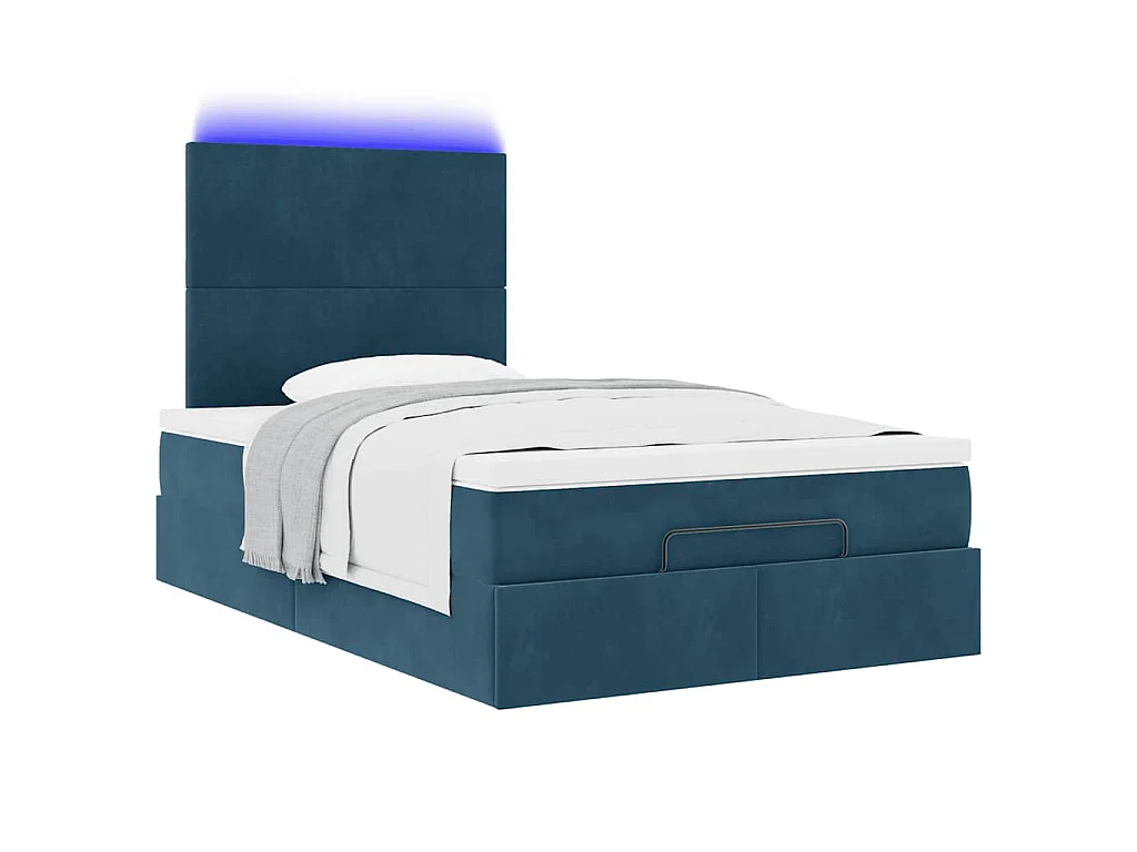 Estrutura de cama otomana com colchões azul escuro Veludo