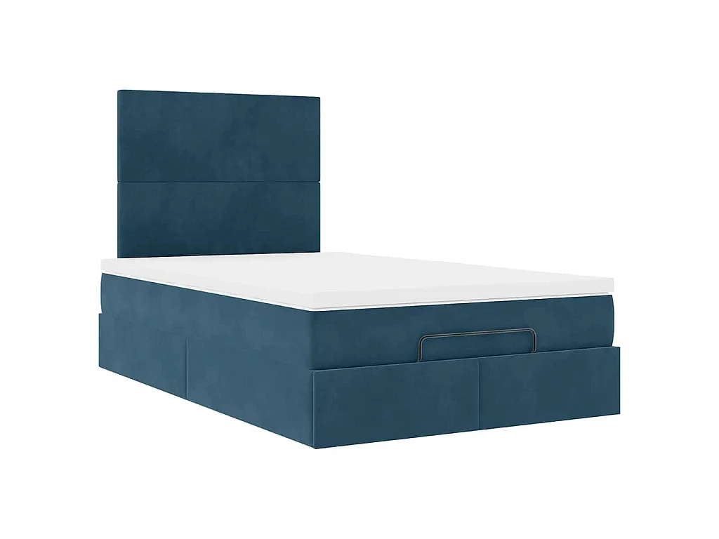 Estrutura de cama otomana com colchões azul escuro Veludo