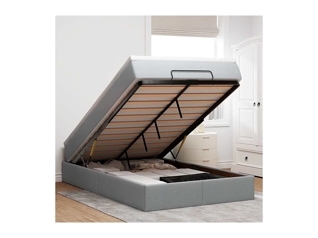 Ottoman bed met matras 120x190 cm stof lichtgrijs