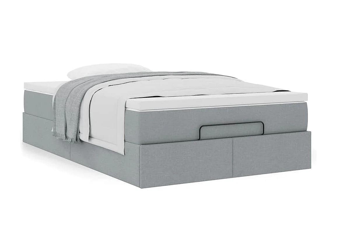 Cadre de lit ottoman avec matelas gris clair 120x190 cm tissu