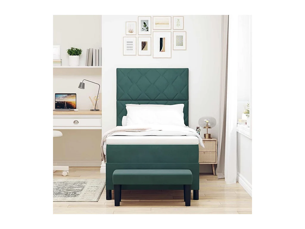 Boxspringbett mit Matratze Dunkelgrün 100 x 200 cm Samt