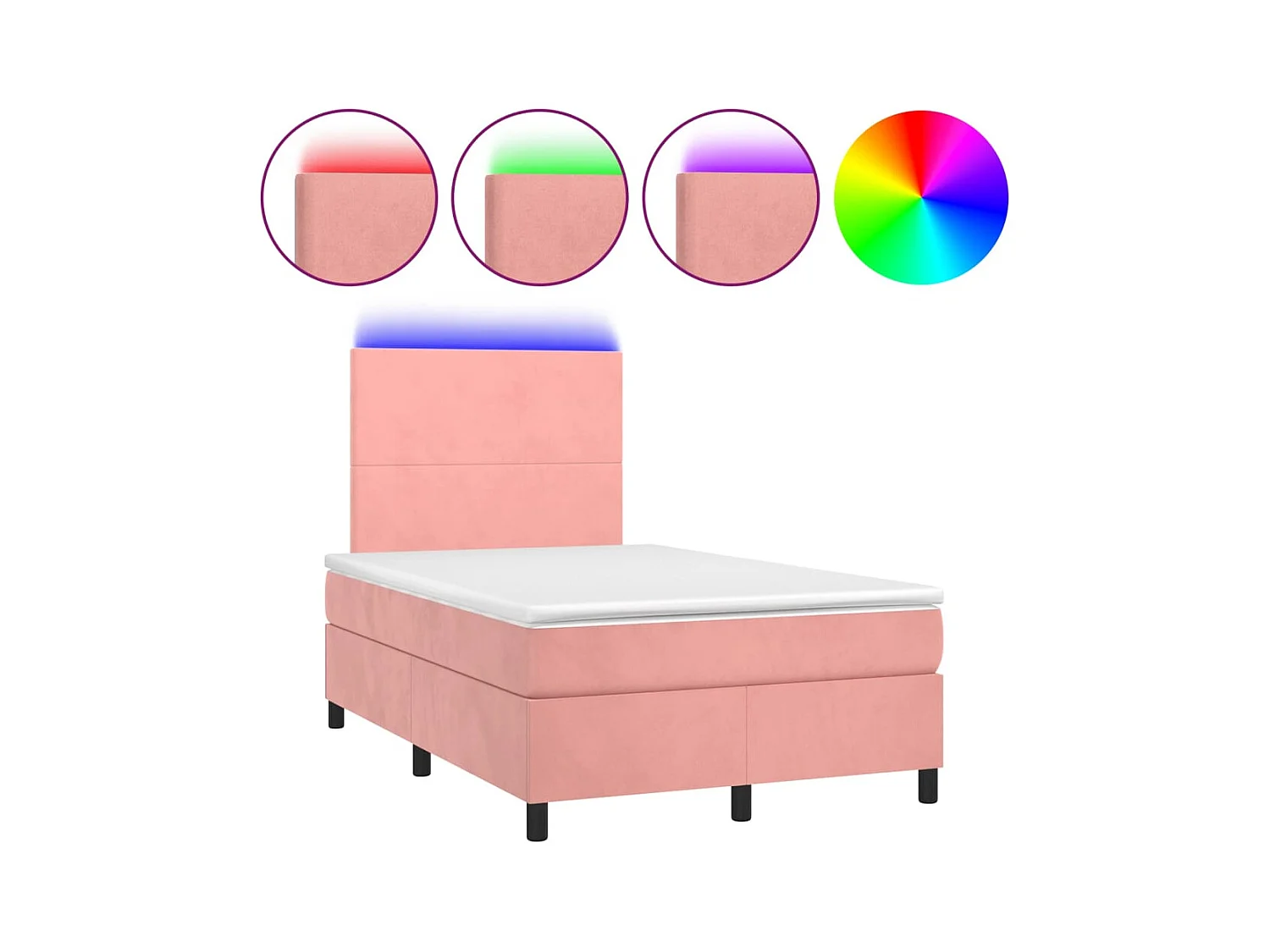 Letto a Molle con Materasso e LED Rosa 120x190 cm in Velluto