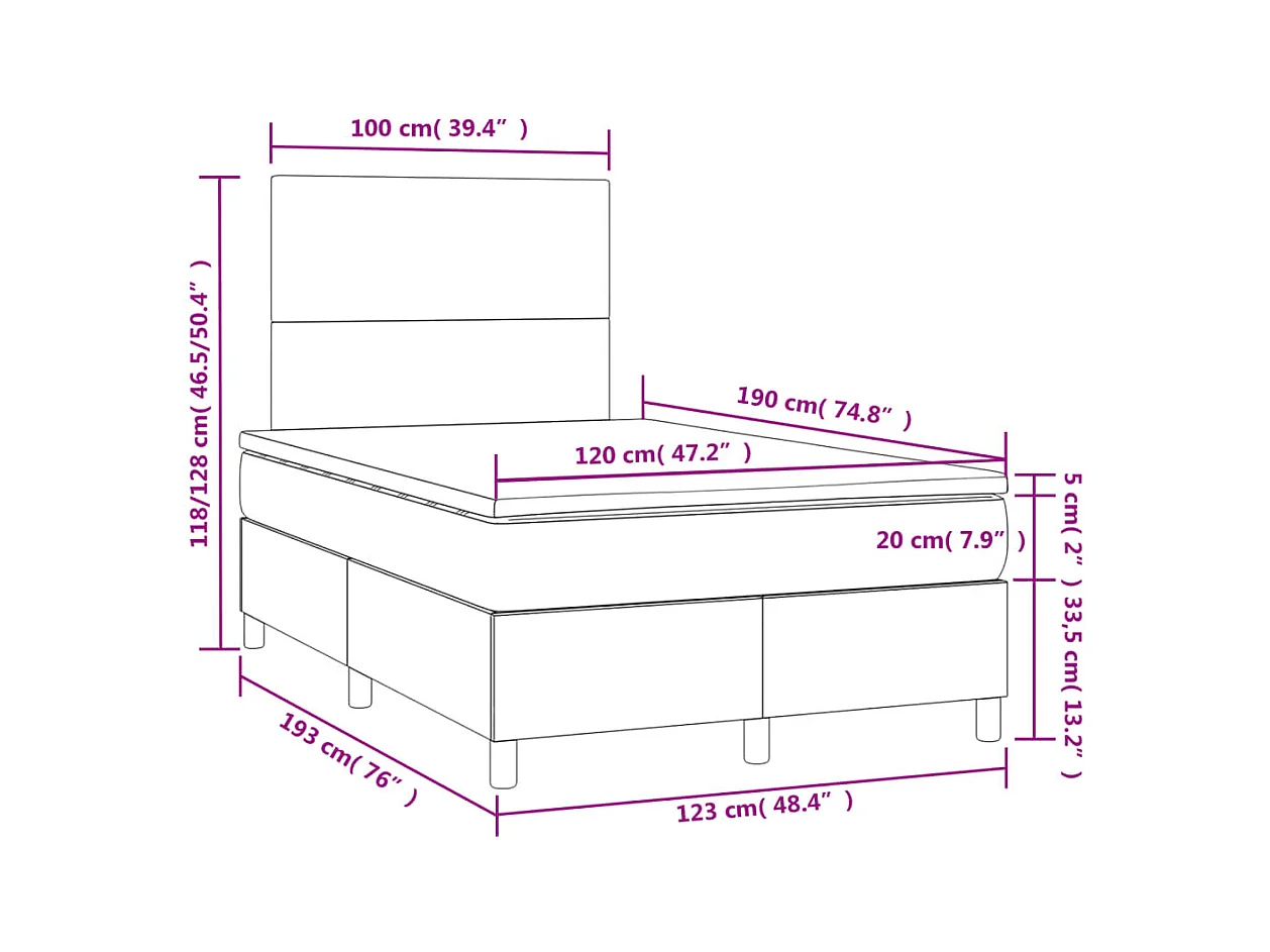 Letto a Molle con Materasso e LED Rosa 120x190 cm in Velluto