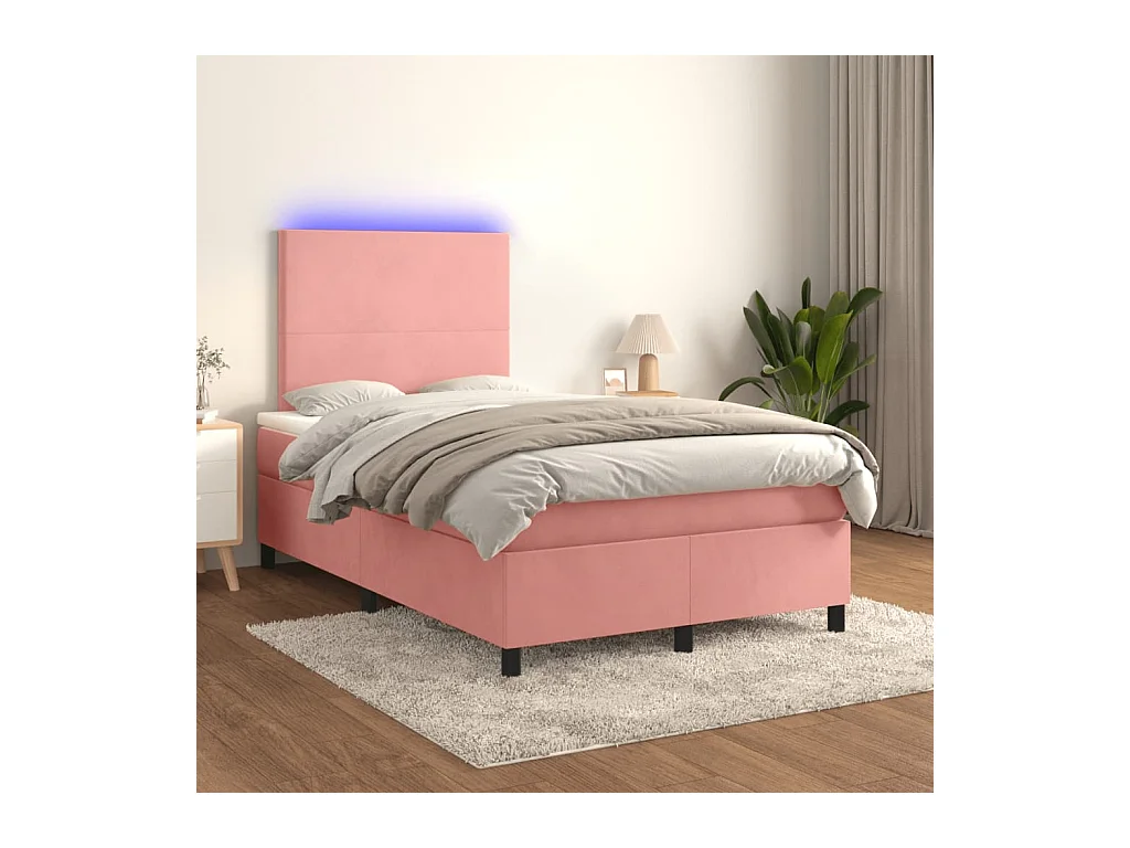 Letto a Molle con Materasso e LED Rosa 120x190 cm in Velluto