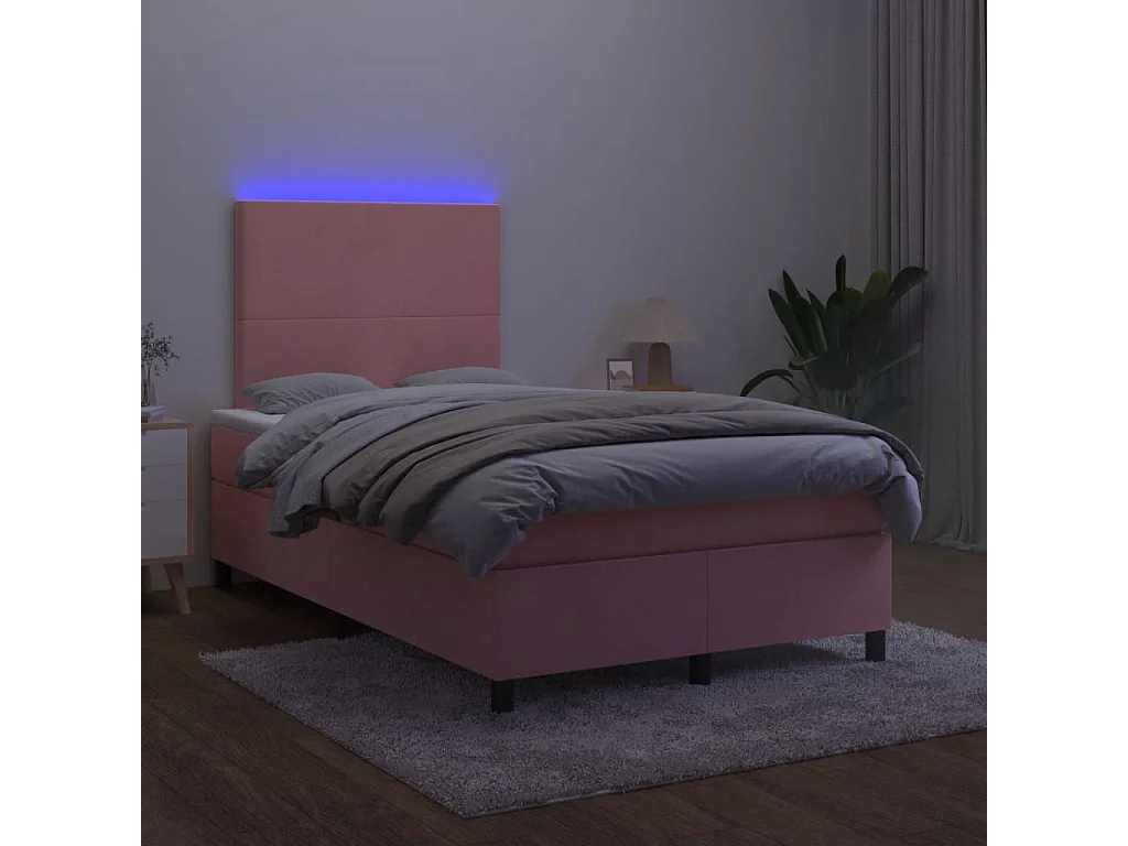 Sommier à lattes de lit et matelas LED rose 120x190 cm velours