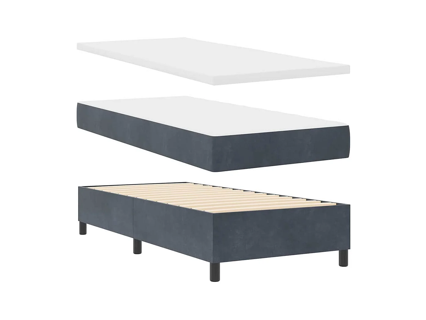 Lit à ressorts avec matelas Gris foncé 100 x 200 cm Velours