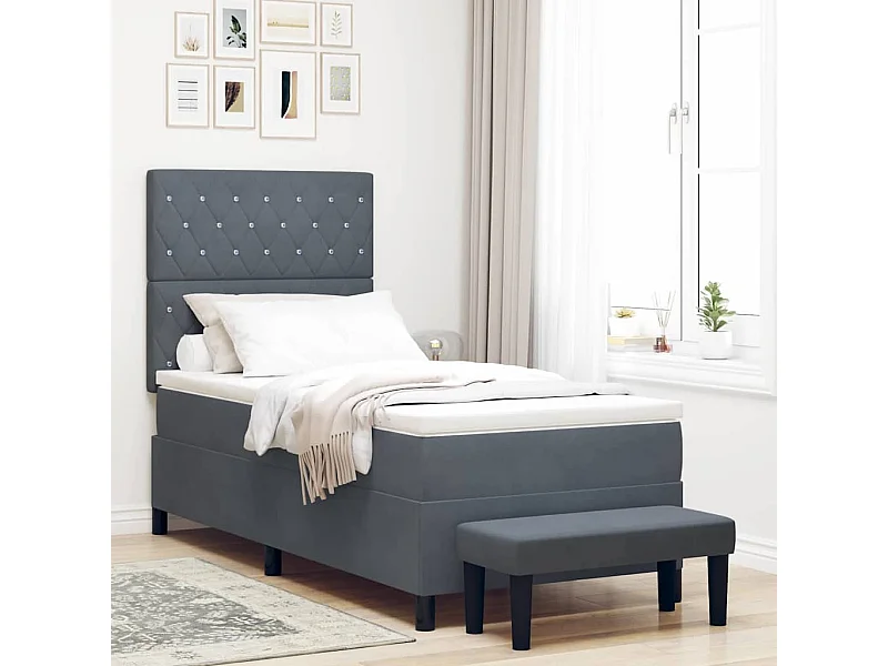 Lit à ressorts avec matelas Gris foncé 100 x 200 cm Velours