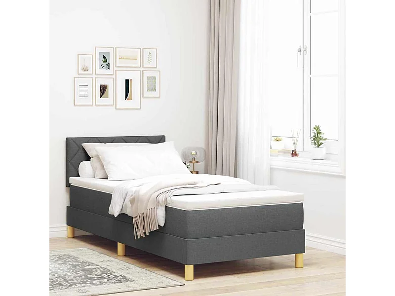 Lit boxspring avec matelas Gris foncé 100 x 200 cm tissu