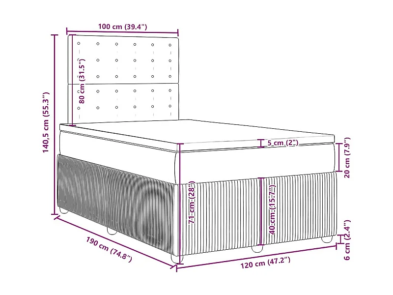 Sommier à lattes de lit avec matelas bleu 120x190 cm tissu