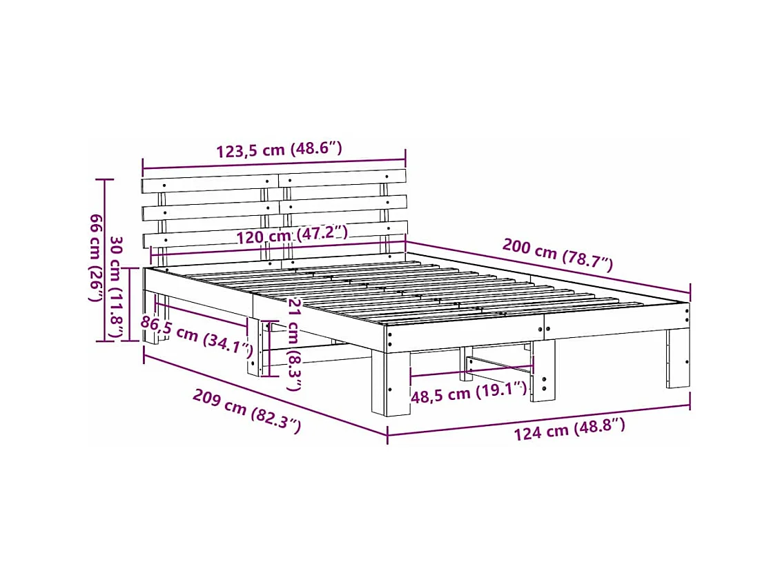 Cadre de lit Marron 120 x 200 cm Bois de pin massif