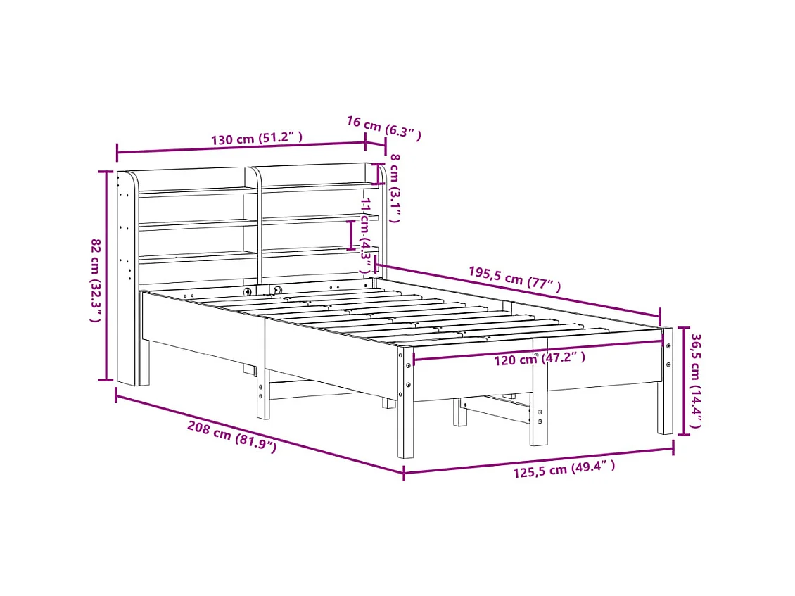 Cadre de lit sans matelas blanc 120x190 cm bois de pin massif