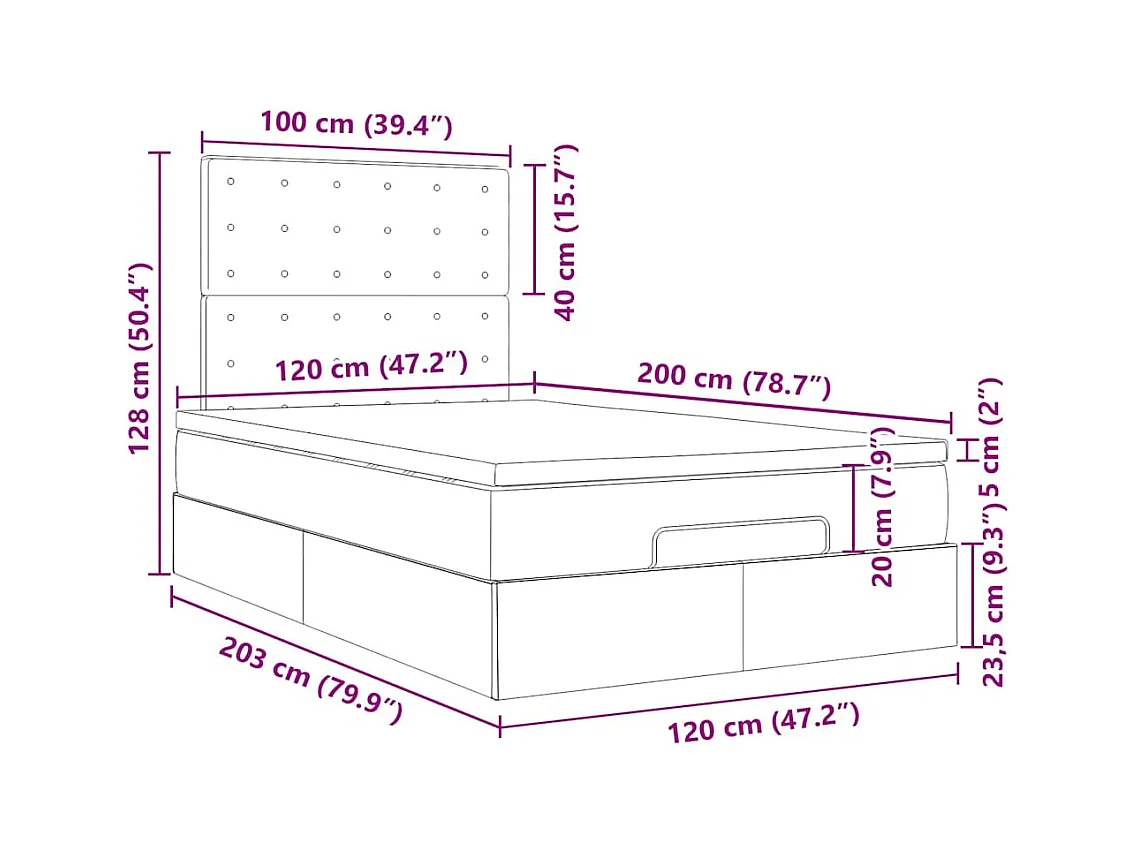 Struttura Letto Pouf con Materassi 120x200 cm Velluto