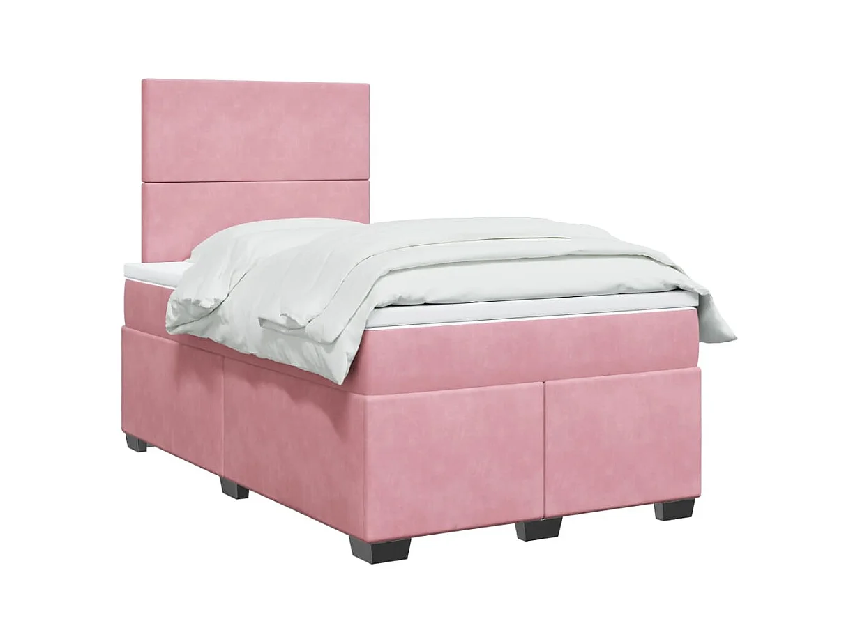 Sommier à lattes de lit avec matelas rose 120x190 cm velours