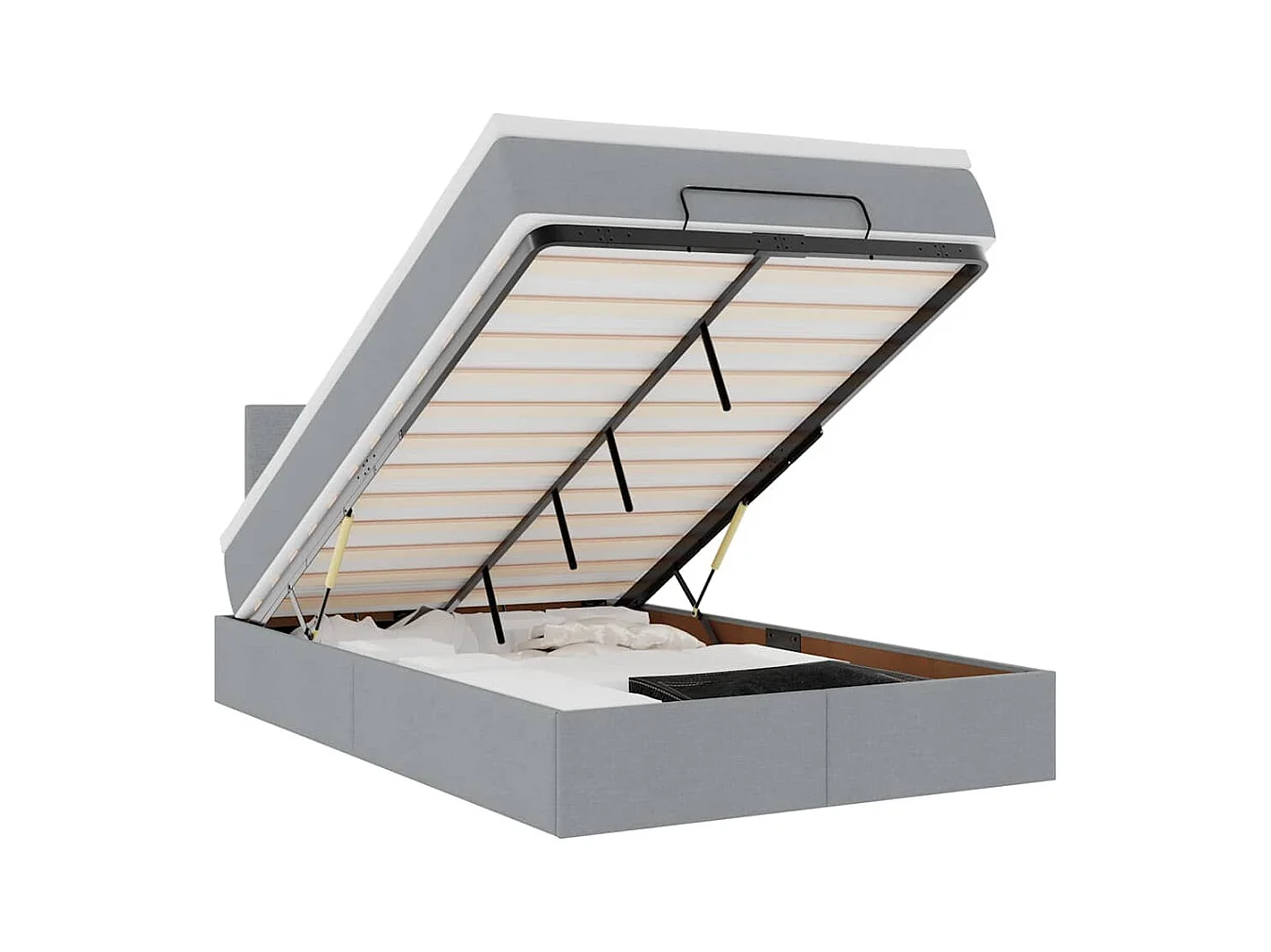 Ottoman-Bett mit Matratze & LEDs Hellgrau 120x200 cm Stoff